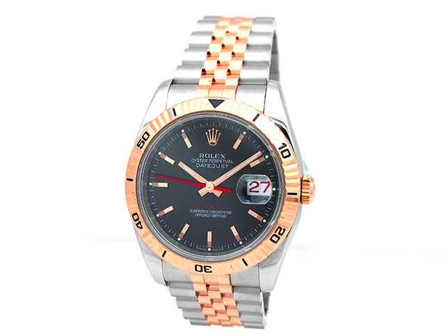 36mm Rolex 18k Rose Gold & Stainless Datejust Turn-o-graph 116261