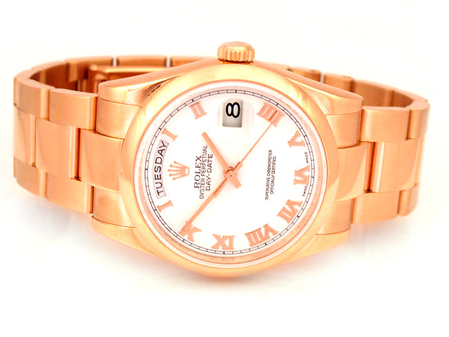 36mm Rolex 18k Rose Gold Daydate Oyster 118205.
