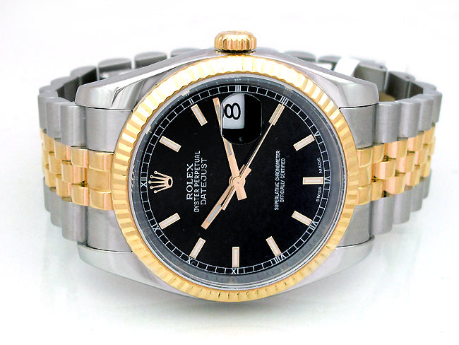 36mm  Rolex Two-Tone Datejust Black Dial 116233.