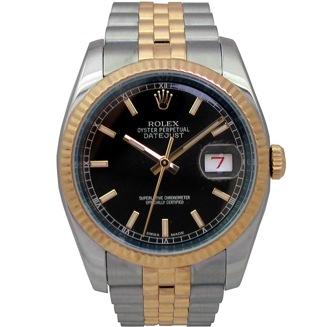 36mm  Rolex Two-Tone Datejust Black Dial 116233.
