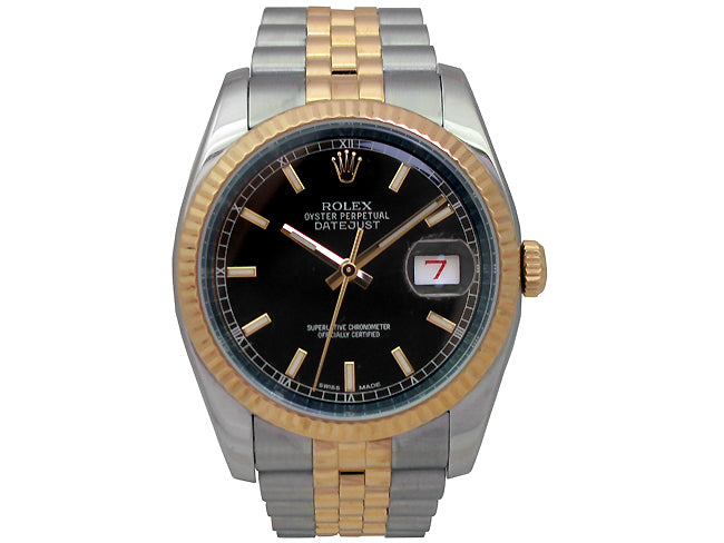36mm  Rolex Two-Tone Datejust Black Dial 116233.