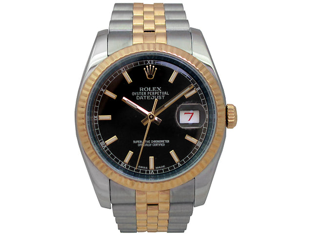 36mm  Rolex Two-Tone Datejust Black Dial 116233.