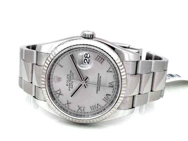 36mm Rolex Stainless Datejust Rhodium Dial Oyster 116234.