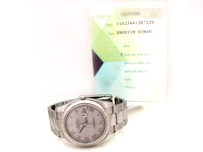 36mm Rolex Stainless Datejust Rhodium Dial Oyster 116234.