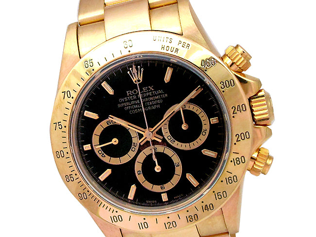 40mm Rolex 18k Yellow Gold Daytona Black Dial Watch 16528.