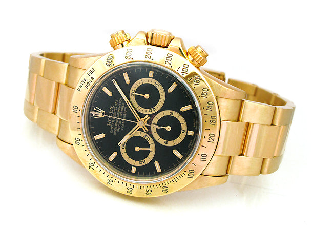 40mm Rolex 18k Yellow Gold Daytona Black Dial Watch 16528.