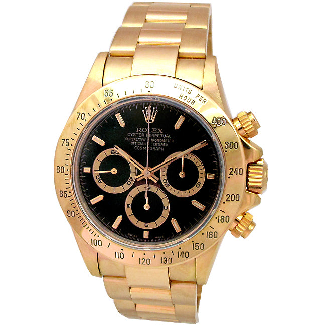 40mm Rolex 18k Yellow Gold Daytona Black Dial Watch 16528.