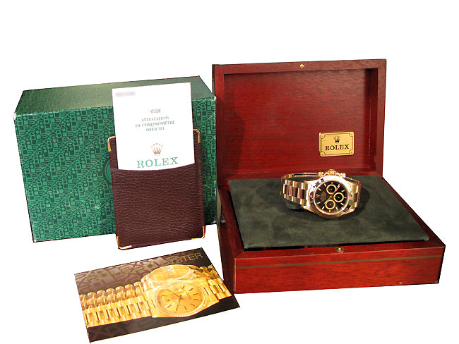 40mm Rolex 18k Yellow Gold Daytona Black Dial Watch 16528.
