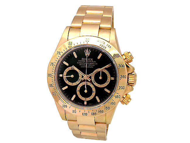 40mm Rolex 18k Yellow Gold Daytona Black Dial Watch 16528.