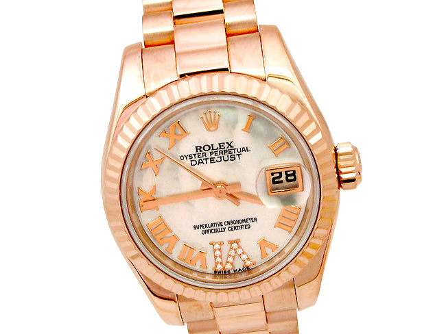 26mm 18K Rose Gold Rolex President Datejust Watch with MOP R N and Diamonds 179175F.