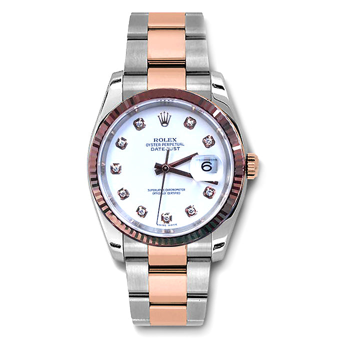 36mm Rolex 18K Rose Gold & Stainless Datejust Diamond Dial 116231.