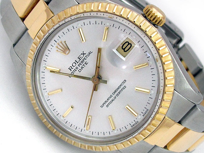 34mm Rolex 18k Gold and Stainless Steel Oyster Perpetual Date Watch 15053