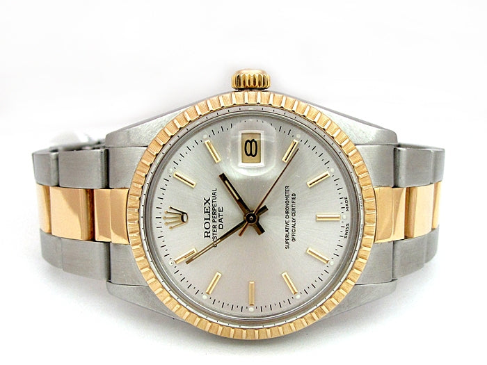 34mm Rolex 18k Gold and Stainless Steel Oyster Perpetual Date Watch 15053