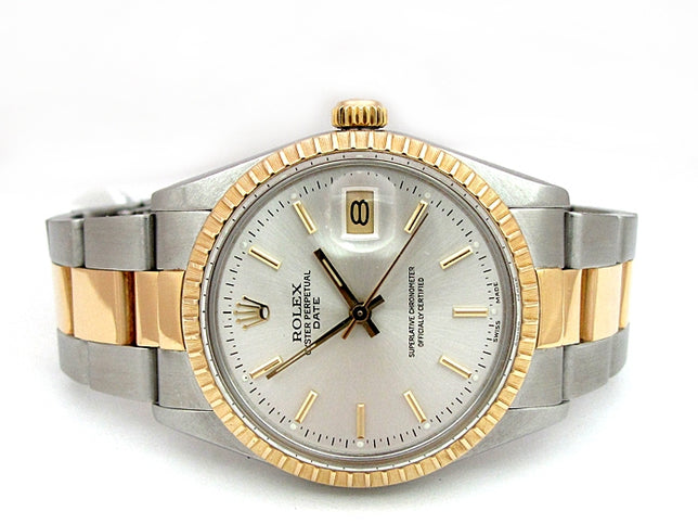 34mm Rolex 18k Gold and Stainless Steel Oyster Perpetual Date Watch 15053