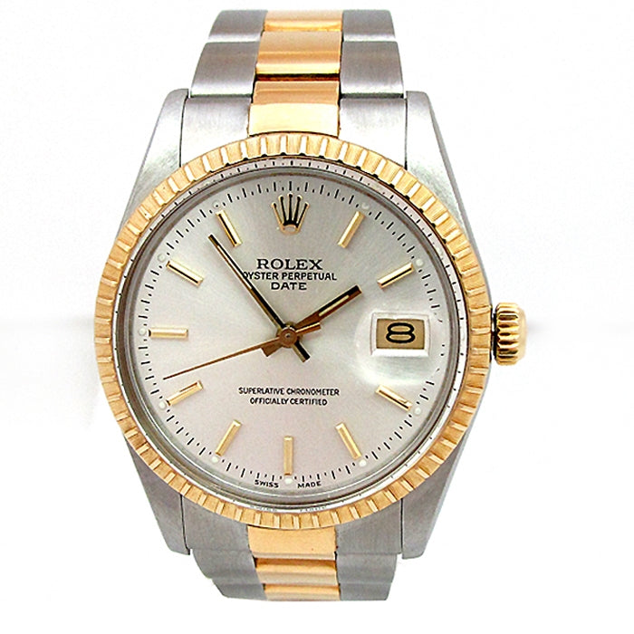 34mm Rolex 18k Gold and Stainless Steel Oyster Perpetual Date Watch 15053