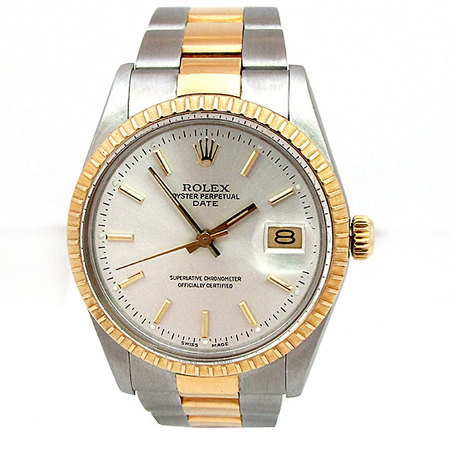 34mm Rolex 18k Gold and Stainless Steel Oyster Perpetual Date Watch 15053