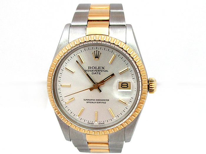 34mm Rolex 18k Gold and Stainless Steel Oyster Perpetual Date Watch 15053