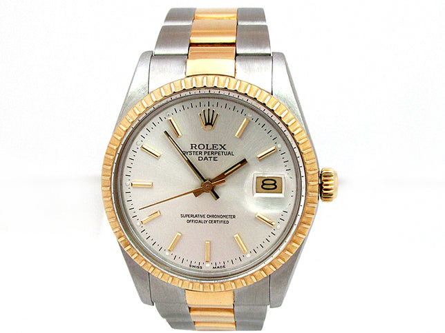 34mm Rolex 18k Gold and Stainless Steel Oyster Perpetual Date Watch 15053