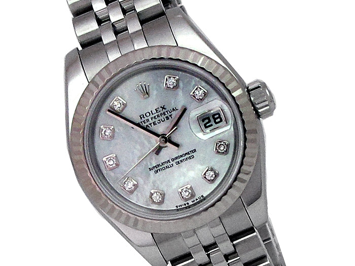 26mm Rolex Stainless Steel Datejust Watch  with Mother of Pearl and Diamond Markers 179174.