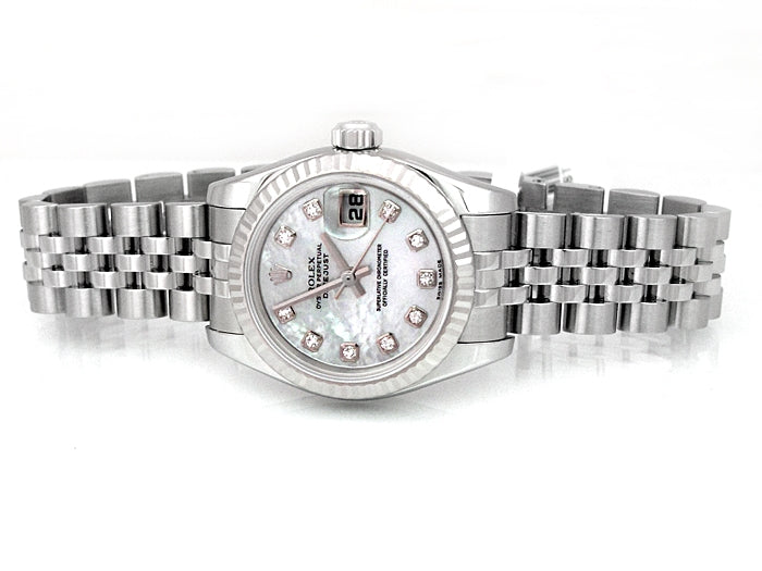 26mm Rolex Stainless Steel Datejust Watch  with Mother of Pearl and Diamond Markers 179174.