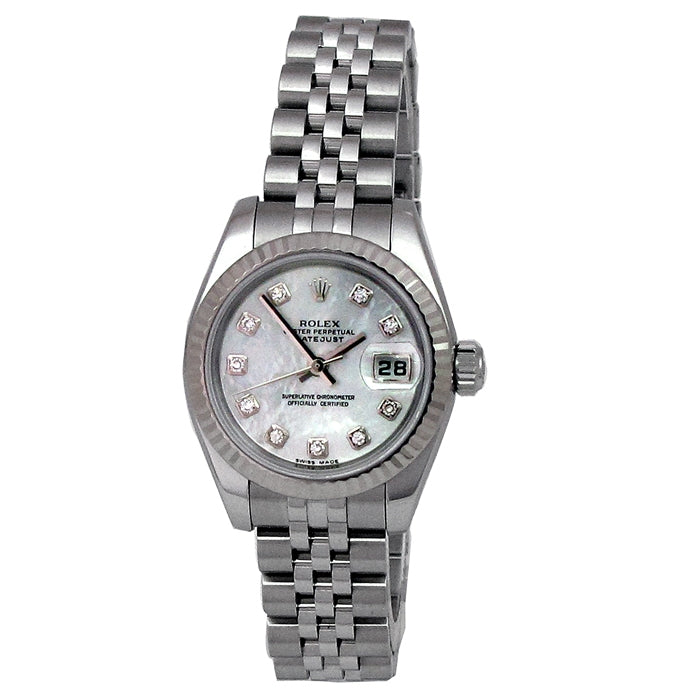 26mm Rolex Stainless Steel Datejust Watch  with Mother of Pearl and Diamond Markers 179174.
