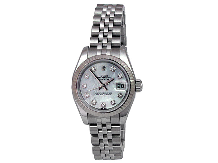 26mm Rolex Stainless Steel Datejust Watch  with Mother of Pearl and Diamond Markers 179174.