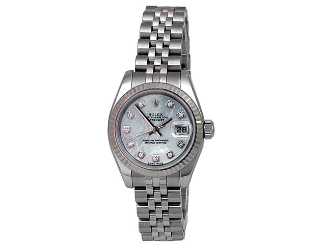 26mm Rolex Stainless Steel Datejust Watch  with Mother of Pearl and Diamond Markers 179174.