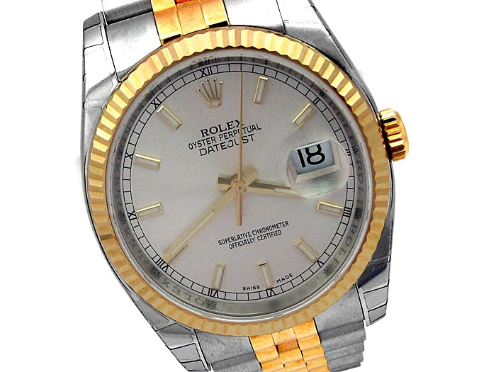 36mm Rolex 18k Gold & Stainless Steel Oyster Perpetual Datejust Watch 116233