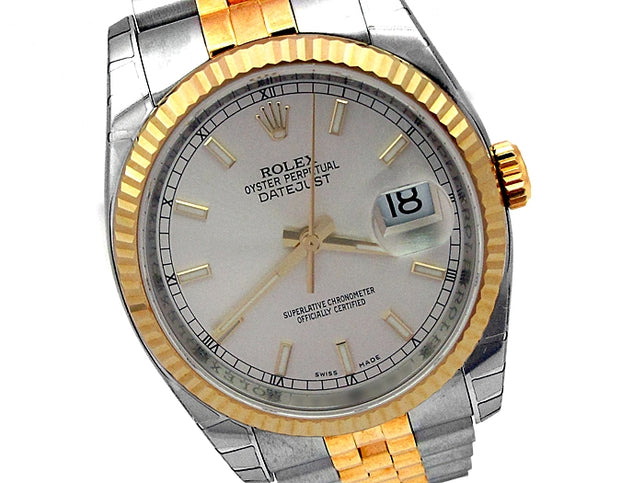 36mm Rolex 18k Gold & Stainless Steel Oyster Perpetual Datejust Watch 116233