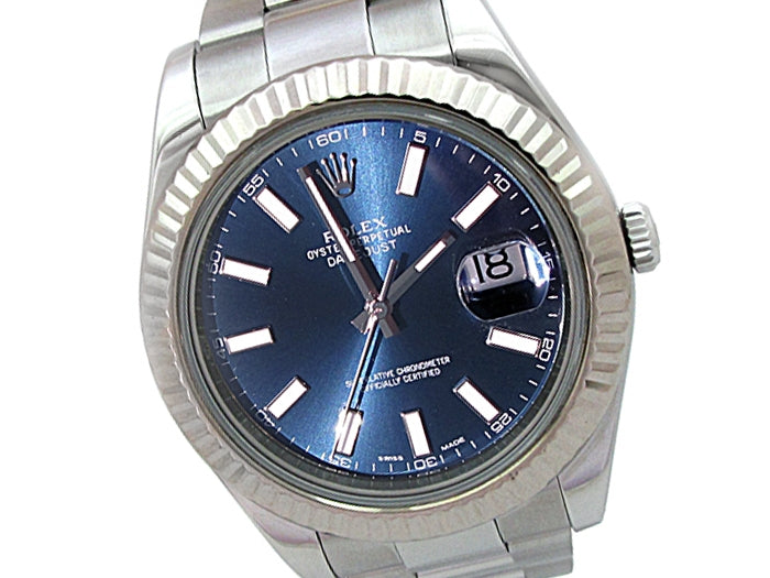 41mm Rolex Stainless Steel Datejust II Watch. Blue Stick Dial 116334.
