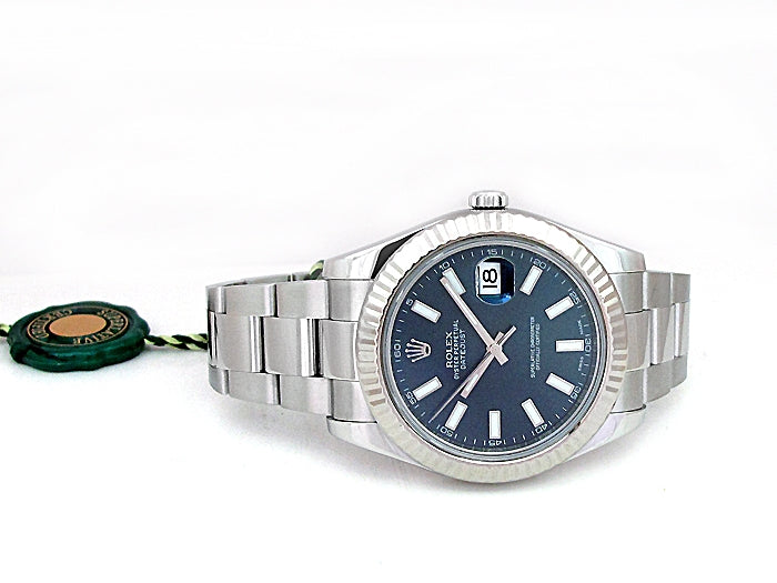 41mm Rolex Stainless Steel Datejust II Watch. Blue Stick Dial 116334.