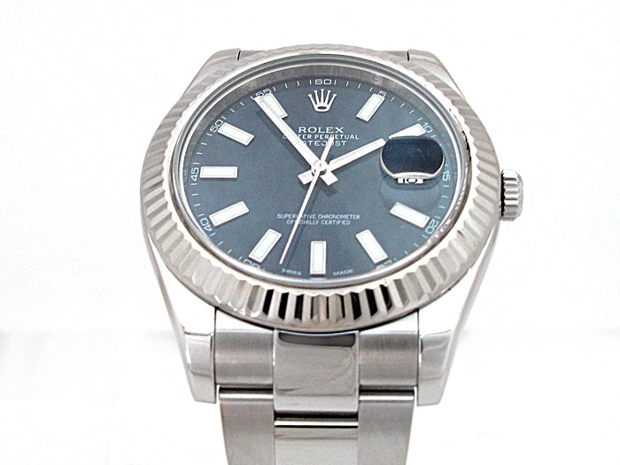 41mm Rolex Stainless Steel Datejust II Watch. Blue Stick Dial 116334.