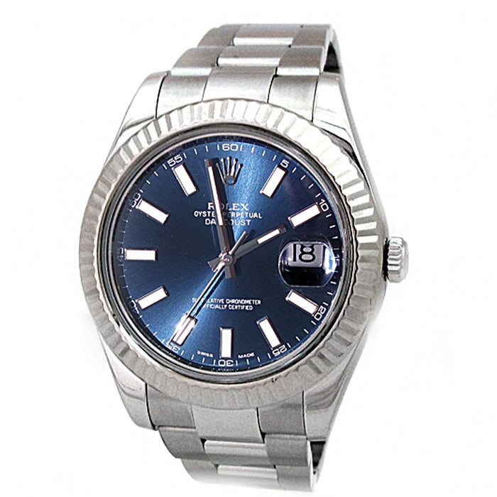 41mm Rolex Stainless Steel Datejust II Watch. Blue Stick Dial 116334.