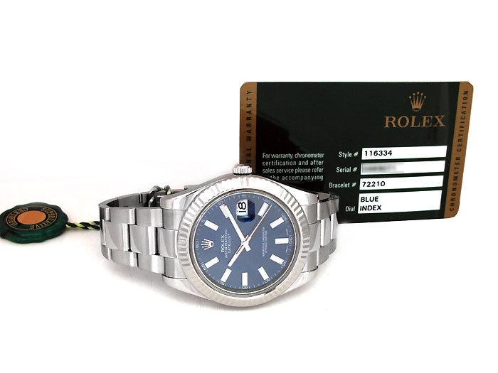 41mm Rolex Stainless Steel Datejust II Watch. Blue Stick Dial 116334.