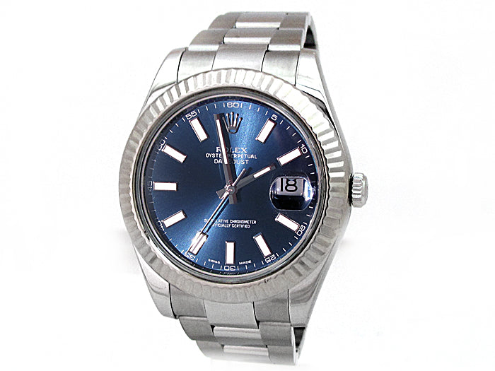 41mm Rolex Stainless Steel Datejust II Watch. Blue Stick Dial 116334.