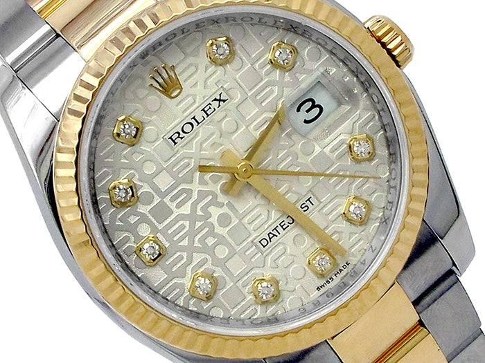 36mm Rolex 18k Yellow Gold and Stainless Steel Datejust Watch 116233