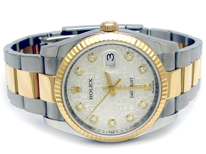 36mm Rolex 18k Yellow Gold and Stainless Steel Datejust Watch 116233