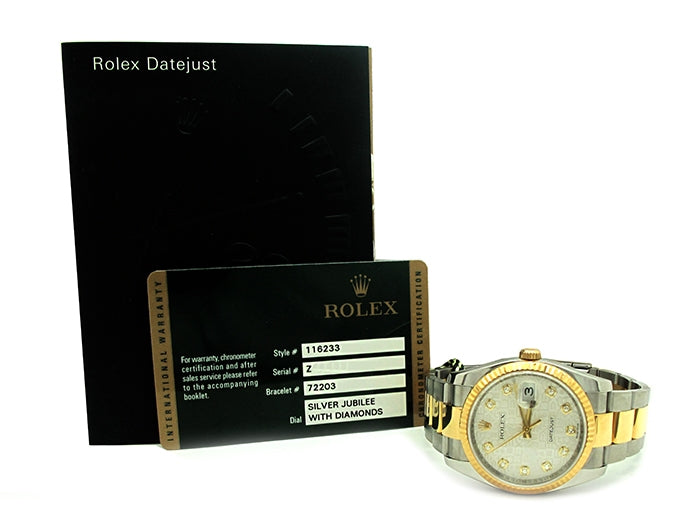 36mm Rolex 18k Yellow Gold and Stainless Steel Datejust Watch 116233