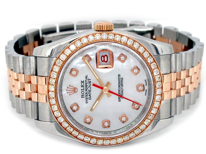 36mm Rolex 18k Rose Gold & Stainless Steel Oyster Perpetual Datejust Watch 116261