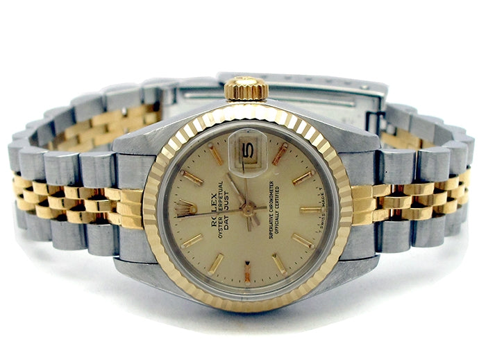 26mm Rolex 18k Yellow Gold and Stainless Steel Oyster Perpetual Datejust Watch 69173