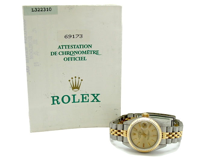 26mm Rolex 18k Yellow Gold and Stainless Steel Oyster Perpetual Datejust Watch 69173