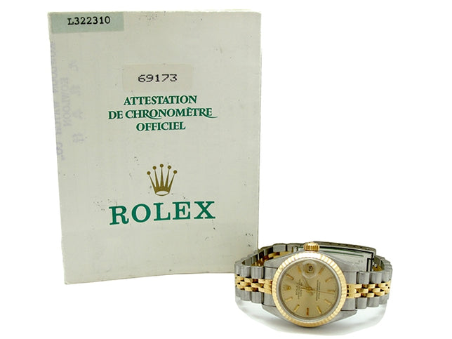 26mm Rolex 18k Yellow Gold and Stainless Steel Oyster Perpetual Datejust Watch 69173
