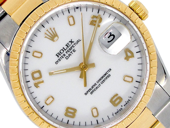 34mm Rolex 18k Yellow Gold and Stainless Steel Oyster Perpetual Date Watch 15223