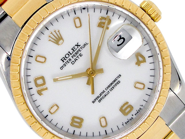 34mm Rolex 18k Yellow Gold and Stainless Steel Oyster Perpetual Date Watch 15223