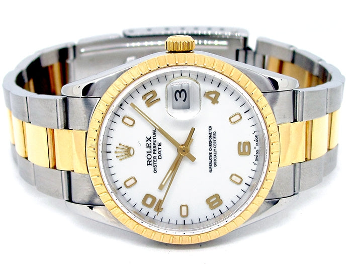 34mm Rolex 18k Yellow Gold and Stainless Steel Oyster Perpetual Date Watch 15223
