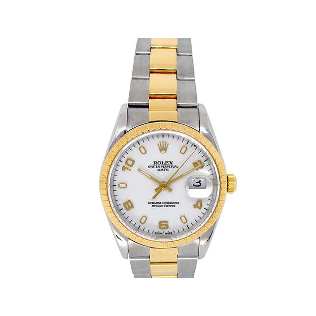 34mm Rolex 18k Yellow Gold and Stainless Steel Oyster Perpetual Date Watch 15223