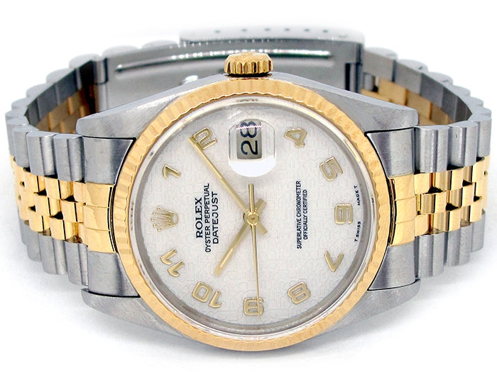 36mm Rolex 18k Yellow Gold and Stainless Steel Oyster Perpetual Datejust Watch 16233