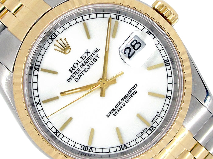 36mm Rolex 18k Yellow Gold and Stainless Steel Oyster Perpetual Datejust Watch 16233