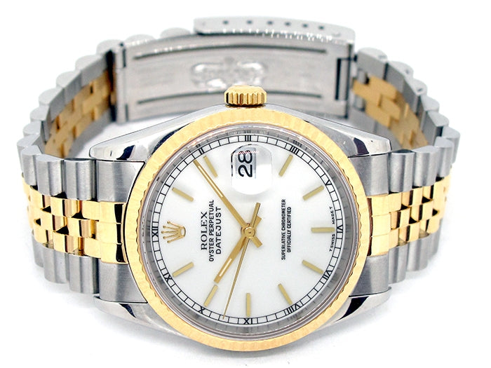 36mm Rolex 18k Yellow Gold and Stainless Steel Oyster Perpetual Datejust Watch 16233