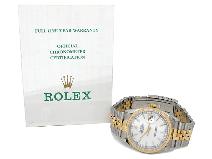 36mm Rolex 18k Yellow Gold and Stainless Steel Oyster Perpetual Datejust Watch 16233